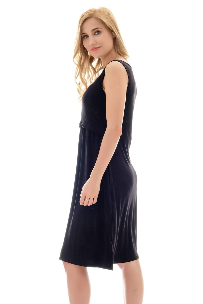 Bearsland Women's Sleeveless Maternity Dress Nursing Breastfeeding Dresses with Pockets Black - Image 4